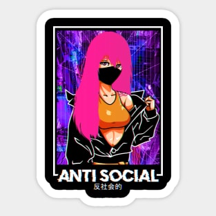 Anti Social Anime Girl Vaporwave Kawaii Aesthetic Sticker